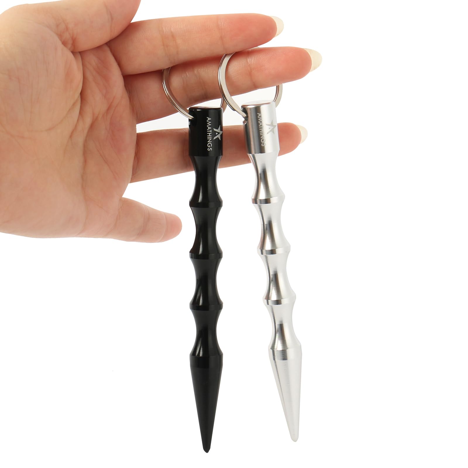 AMATHINGS 2 sztuki! (dwupak) kubotan w kolorze czarnym i srebrnym ergonomiczny uchwyt i kółko na klucze 100% regał
