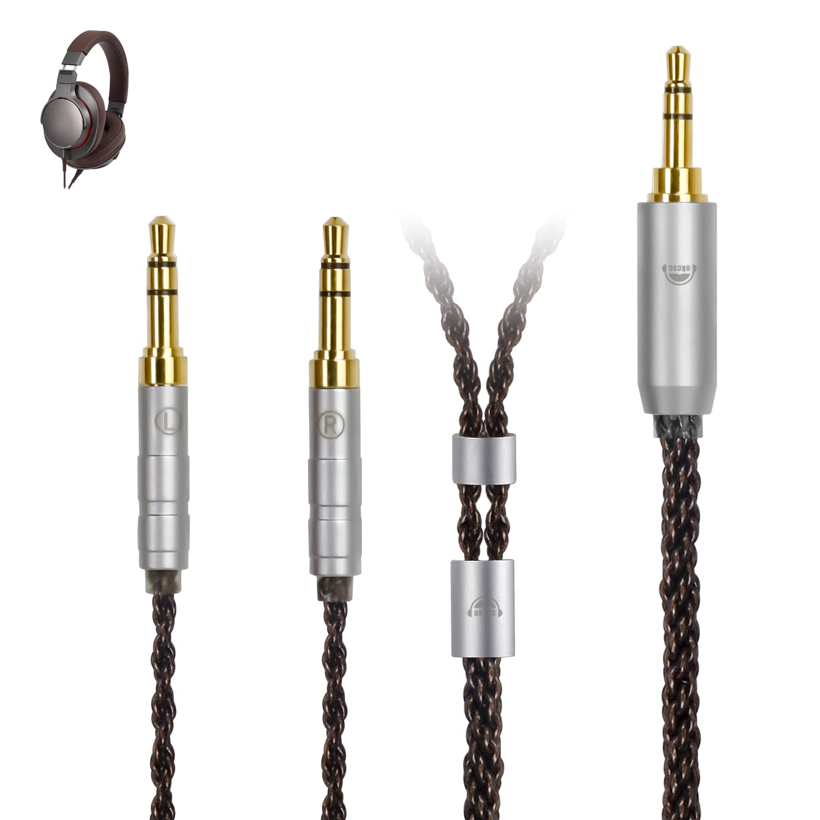 okcsc Replacement Upgrade Cable for Denon AH-D600 AH-D7200 AH-D7100 AH-D9200 AH-D5200 Headsets,8 Core OFC Audio Cable Dual 3.5mm Headphone Output