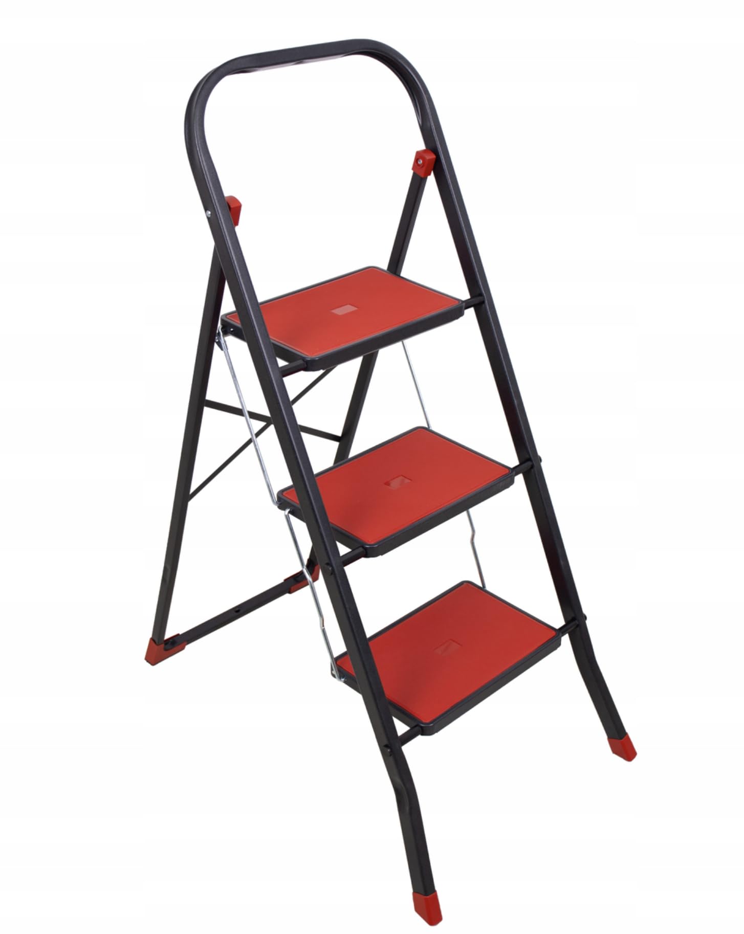 Escabeau pliable à 3 marches – échelle de ménage stable jusqu’à 150 kg, pliable, surfaces de marche antidérapantes, peu encombrante et sûre (Rouge-Noir)