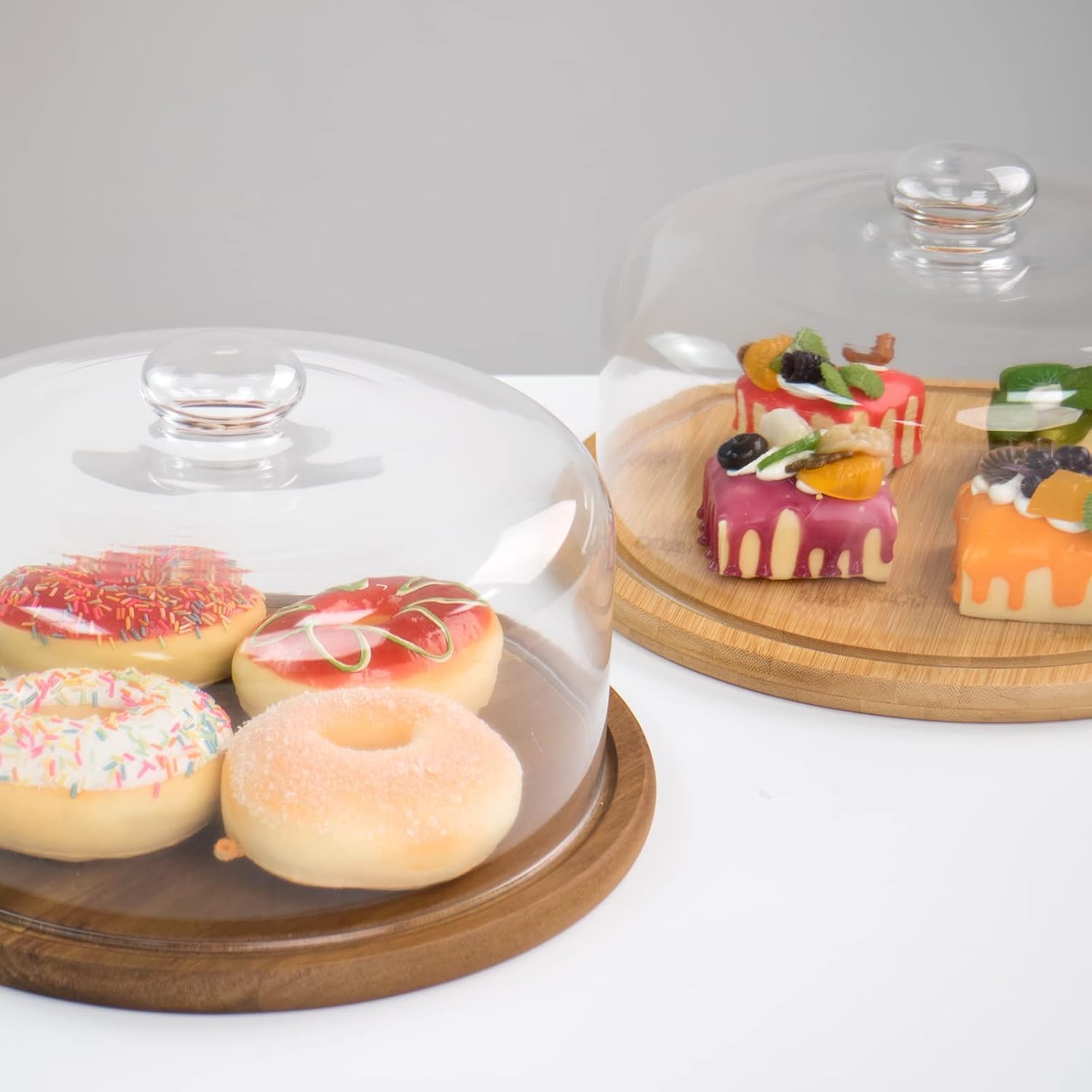 Cúpula de postre de vidrio de 12.2 pulgadas con base, bandeja decorativa para tartas de 11.0 pulgadas con cubierta de cúpula de cristal, bandeja de servidor de exhibición de frutas para cocina,