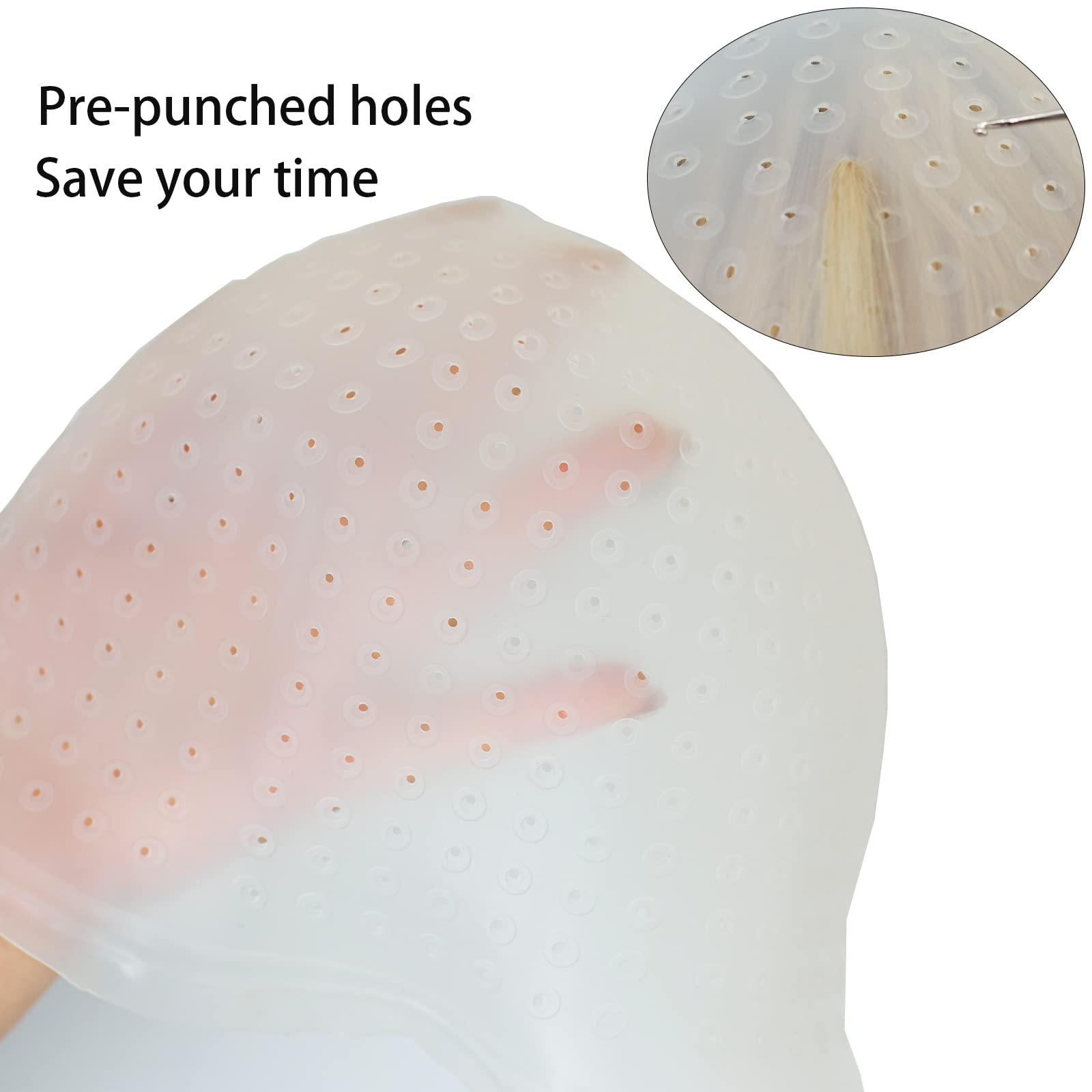 Pre-punched with Holes Silicone Highlight Caps Set for Color Hair Professional Reusable Highlighting Caps with Hooks & Salon Hairdressing Dyeing Staining Tools for Women Men - Image 2