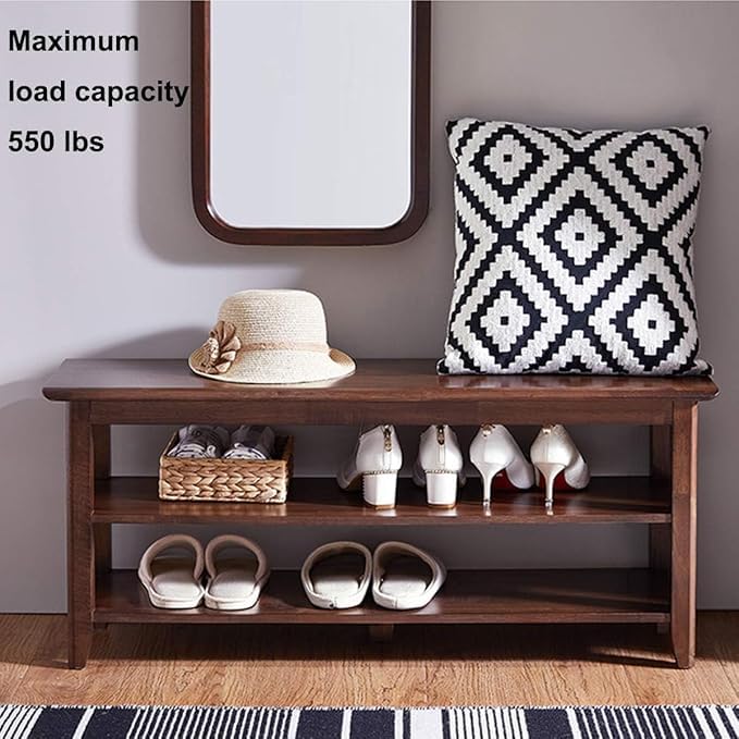 Streema art Solid Wood 2 Tier Shoe Rack Bench, Shoe Storage Bench Organizer for Front Door Entrance, Entryway Bench, End of Bed Bench for Entry, Bedroom, Closet, Living Room, Hallway 1