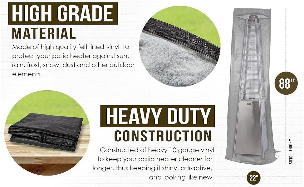 Patio Heater Cover - Heavy-Duty Vinyl, Weather-Resistant, Felt-Lined