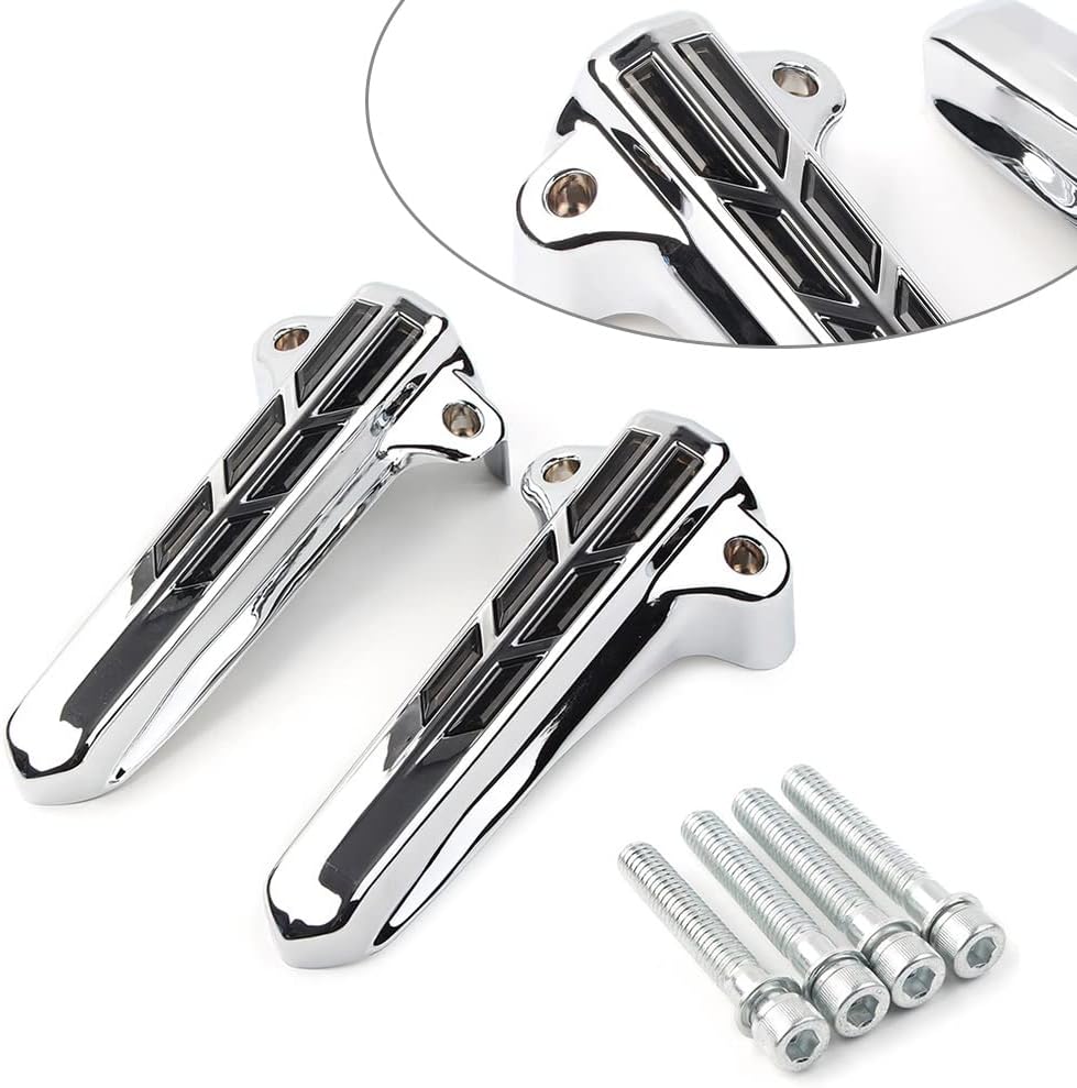Cnswee6 Chrome Front Fork Boot Lower Cover Protector with LED Lights for Harley for Touring FLHT FLHR FLHX FLTR 2014-2019, Smoke Lens