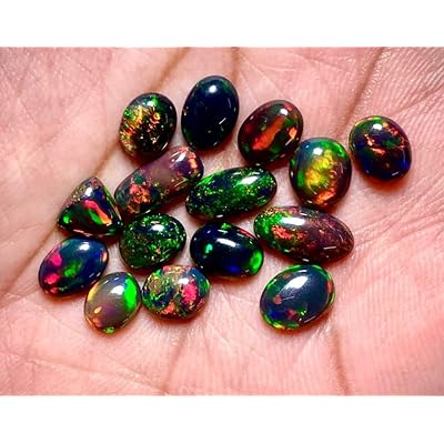 RARE !! OPALE NOIRE ET MULTICOLORE D'ETHIOPIE : 8.3 mm x 6.2