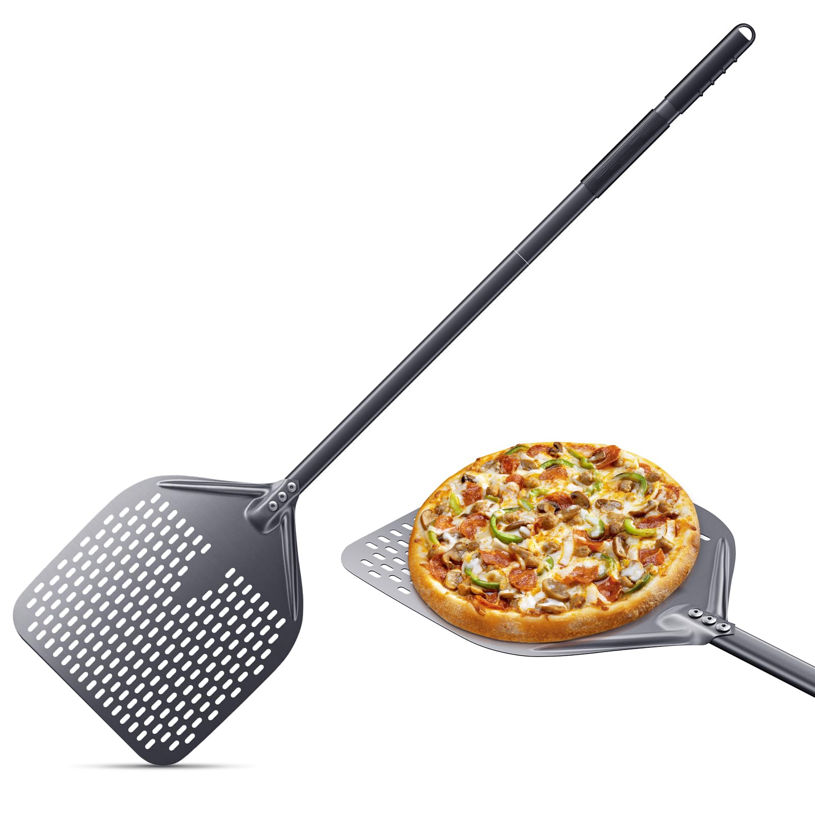 30CM & 23CM Pala per Pizza Forata Professionale in Alluminio Anodizzato Duro Pizza Paletta 120CM