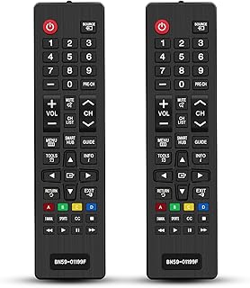 جهاز تحكم عن بعد عالمي BN59-01199F لتلفزيون سامسونج الذكي متوافق مع تلفزيون LCD LED HDTV ثلاثي الابعاد 4K بدون تكوين للتلفزيون أسود