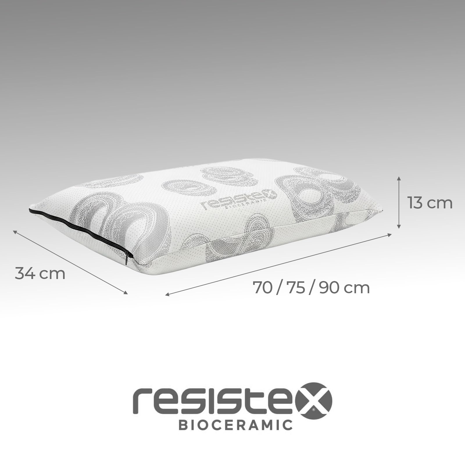 Duérmete Online – Almohada Viscoelástica con Funda BioCeramic | Núcleo Memory Foam para Alivio Cervical | Termorregulación FIR, Antialérgica y Transpirable | 2 Unidades de 75 cm