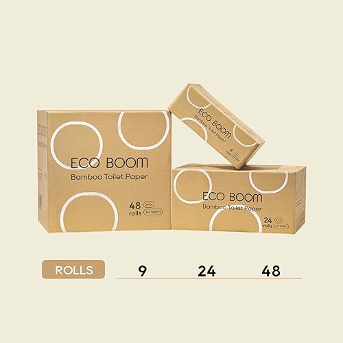 Miniatura 6 de ECO BOOM Viscosa de papel higiénico de bambú, sin perfume, 9 rollos, certificado FSC, 360 hojas, paquete de 9