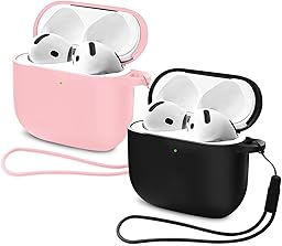 2PCS Mocarheri Custodia Case Compatibile con AirPods 4 2024, Case Cover Protettiva in Morbido Silicone per AirPods 4ª Generazione, LED Anteriore Visibile, (Rosa+Nero)
