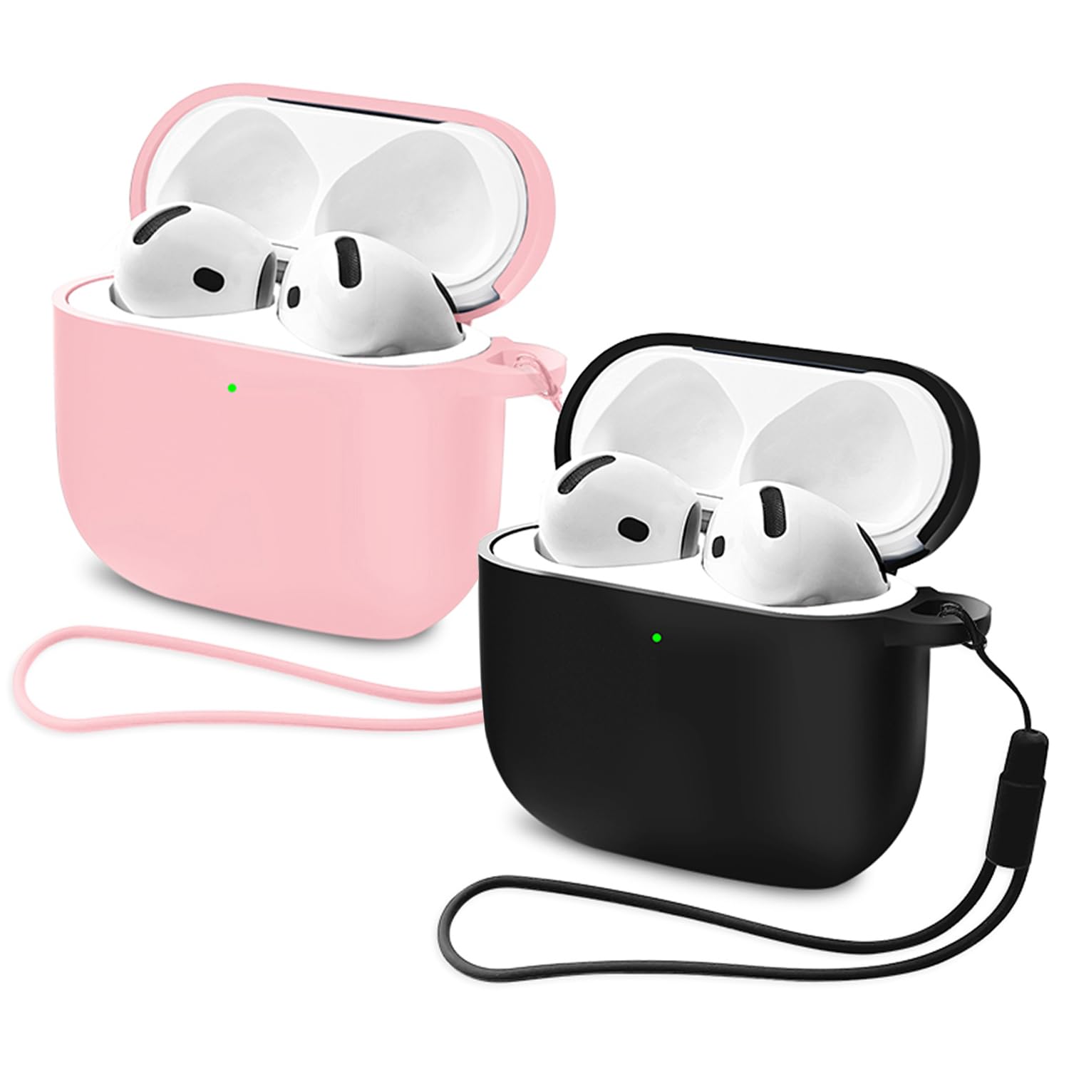 2PCS Mocarheri Custodia Case Compatibile con AirPods 4 2024, Case Cover Protettiva in Morbido Silicone per AirPods 4ª Generazione, LED Anteriore Visibile, (Rosa+Nero) - 1