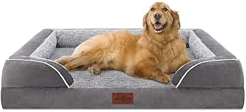 Comfort Expression Waterproof Orthopedic Foam Dog Beds for Extra Large Dogs Durable Dog Sofa The Pet Bed Washable Removable Cover with Zipper and Non-Slip Bottom Bolster