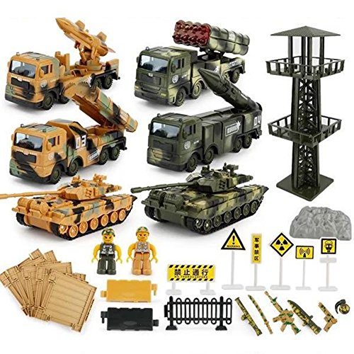ZUKULIFE Militärfahrzeuge und Armee Schlachtplatz mit Aufbewahrungskiste, 6 Fahrzeuge, Scout Tower, Raketen-LKW, Tank… – Bild 3