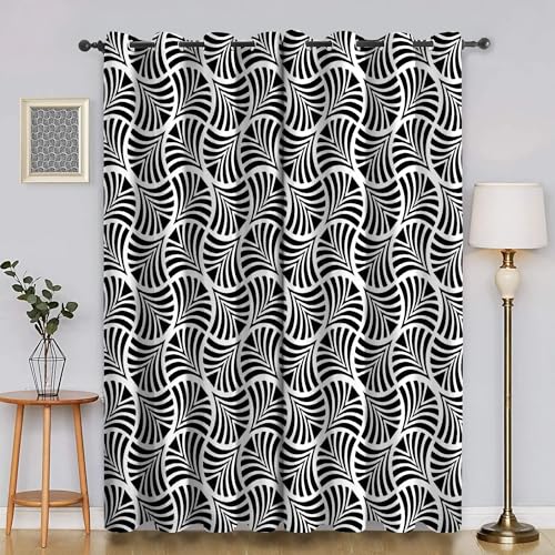 Genérico Cortinas Salon LíNea Cortina Ventana LíNeas Onduladas Cortinas Termicas Aislantes Frio y Calor con Ojales Cortina Opaca Infantil 2 Piezas x 117 x 137cm(An x Al) R1522