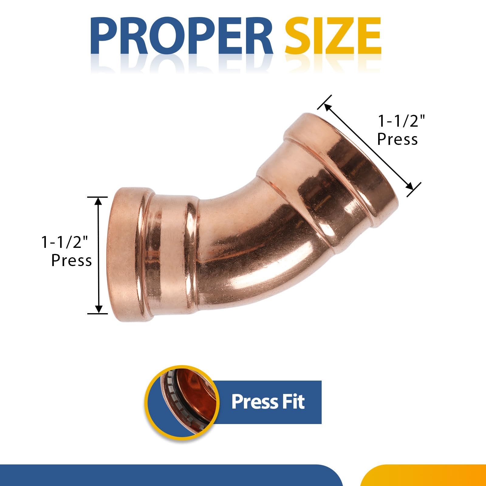 Paquete de 20 Codos de presión de Cobre GUOFIS, Codo de presión de 45 Grados de 1-1/2 Pulgadas P x P para tuberías de Agua