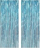ShiDianYi Metallic Foil Fringe-Backdrops-Turquoise-6FTX8FT Tinsel Party/Window/Door Decorative Aqua Blue Fringe Curtains (Pack of 2) (Turquoise)