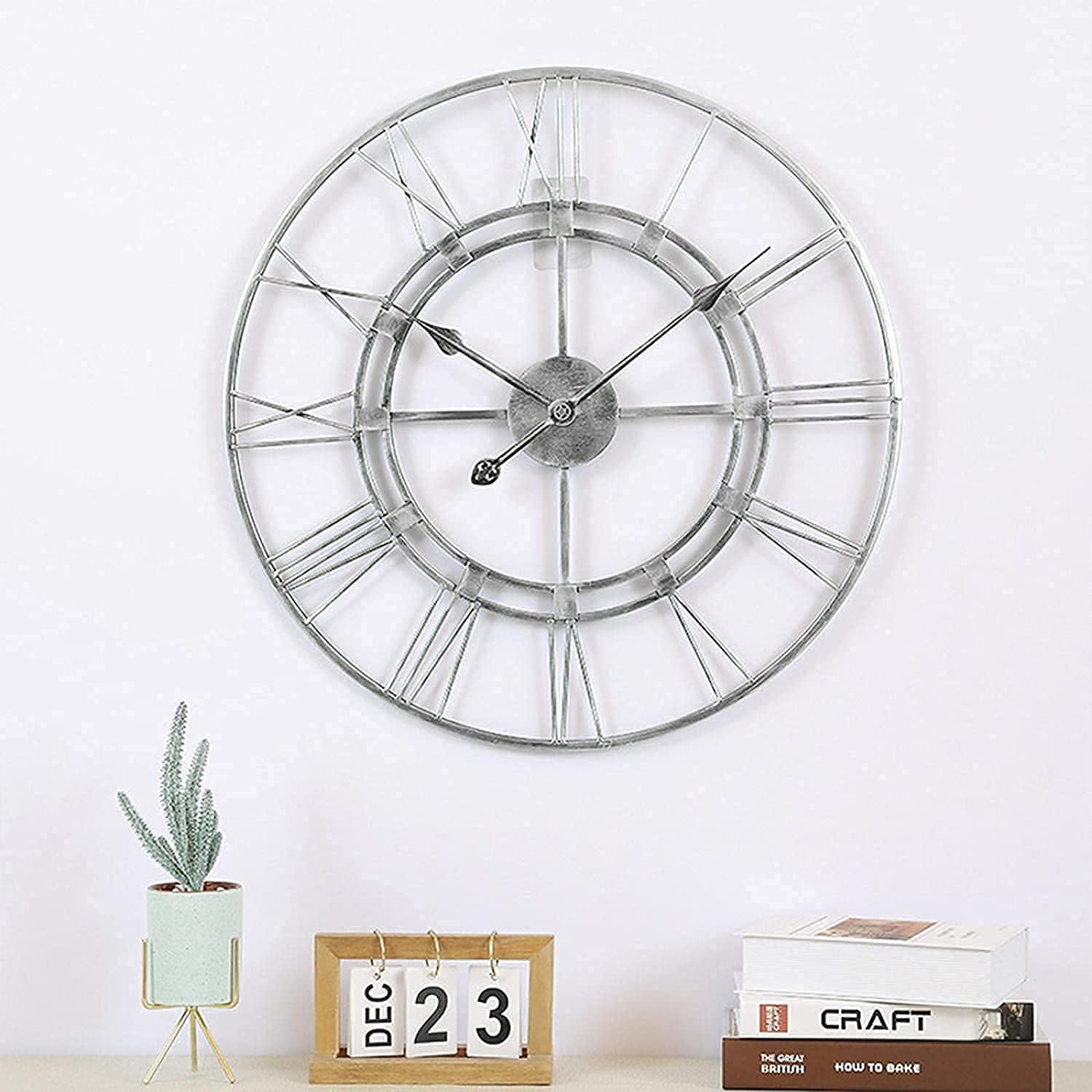 Orologio da parete retrò, silenzioso, senza ticchettio, vintage, grande, nero, con numeri romani, per soggiorno, giardino, camera da letto, cucina, ufficio, salotto, hotel, giardino