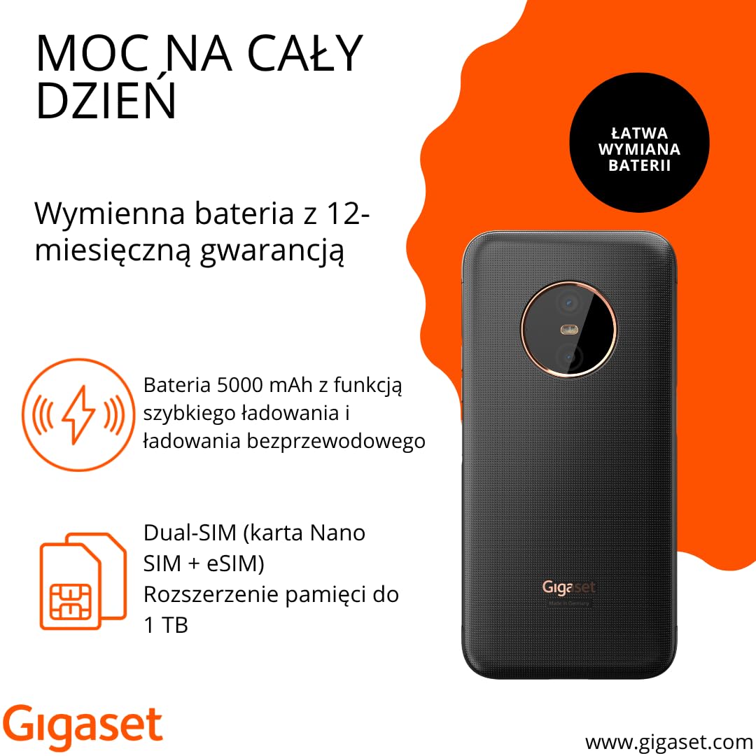 Smartfon Gigaset GX6 Pro wzmocniony, 5G, IP68, Tytanowy | FHD+ 6,6-calowy ekran, okulary Gorilla, MIL-STD-810H, 128GB+8GB RAM, 50MP