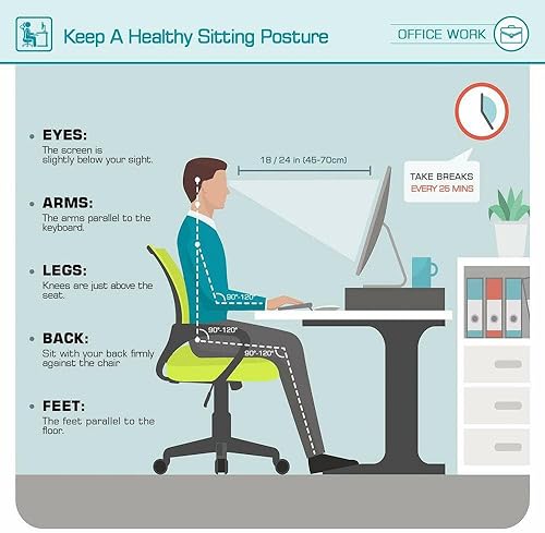 Miniatura 6 de Silla de escritorio para computadora de oficina, silla ergonómica para computadora con soporte lumbar y ruedas, silla giratoria ajustable de altura