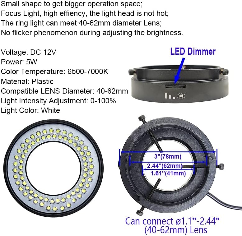 Miniatura 6 de Cámara de microscopio digital de video industrial 48MP 4K 1080P HDMI USB HD, lente de montaje C, anillo LED, luz de anillo LED, reparación de