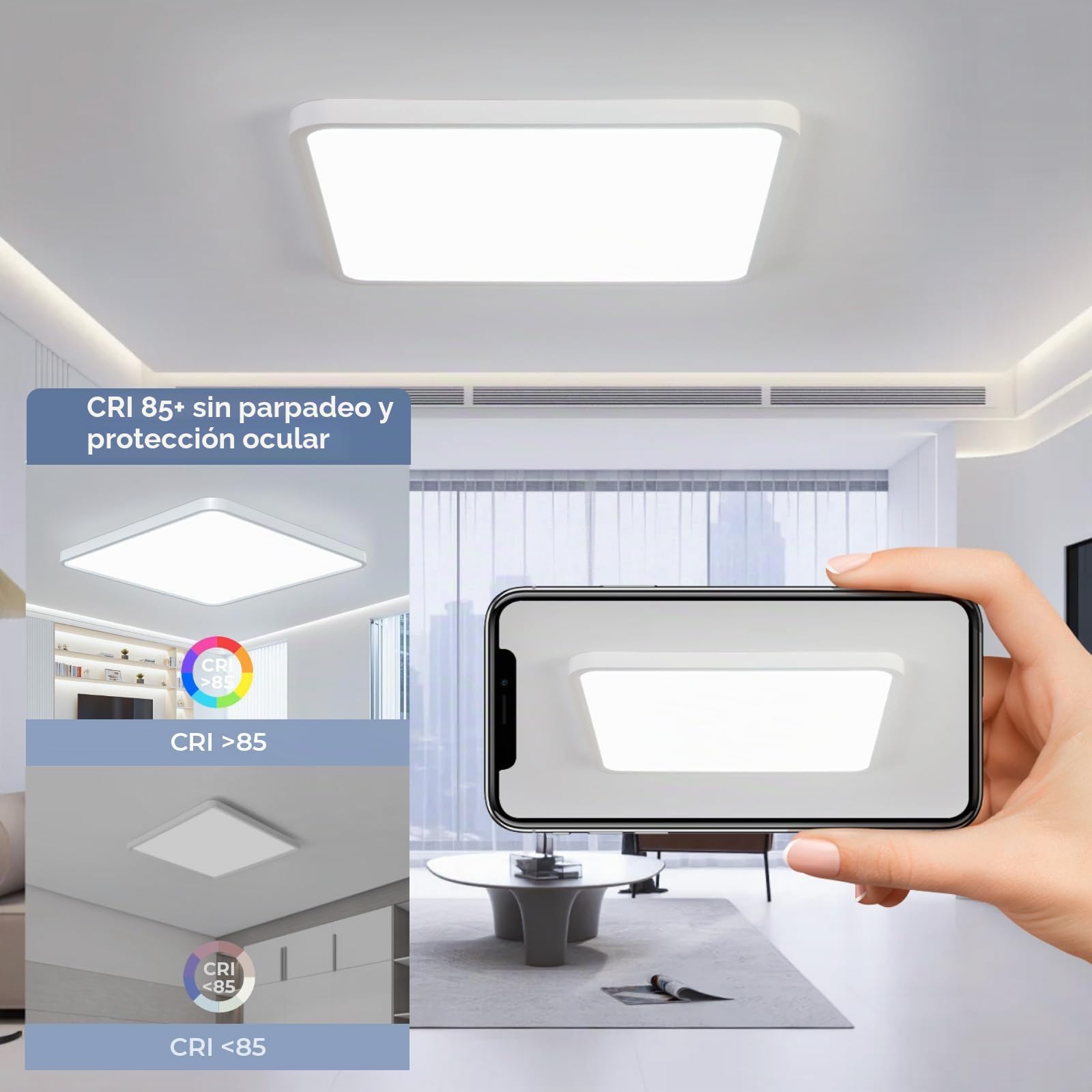 OTREN Lampara Techo LED 50CM, Plafon LED Techo 6500K, 48W Downlight Superficie Panel para Dormitorio Cocina Pasillo Baño Sala Oficina