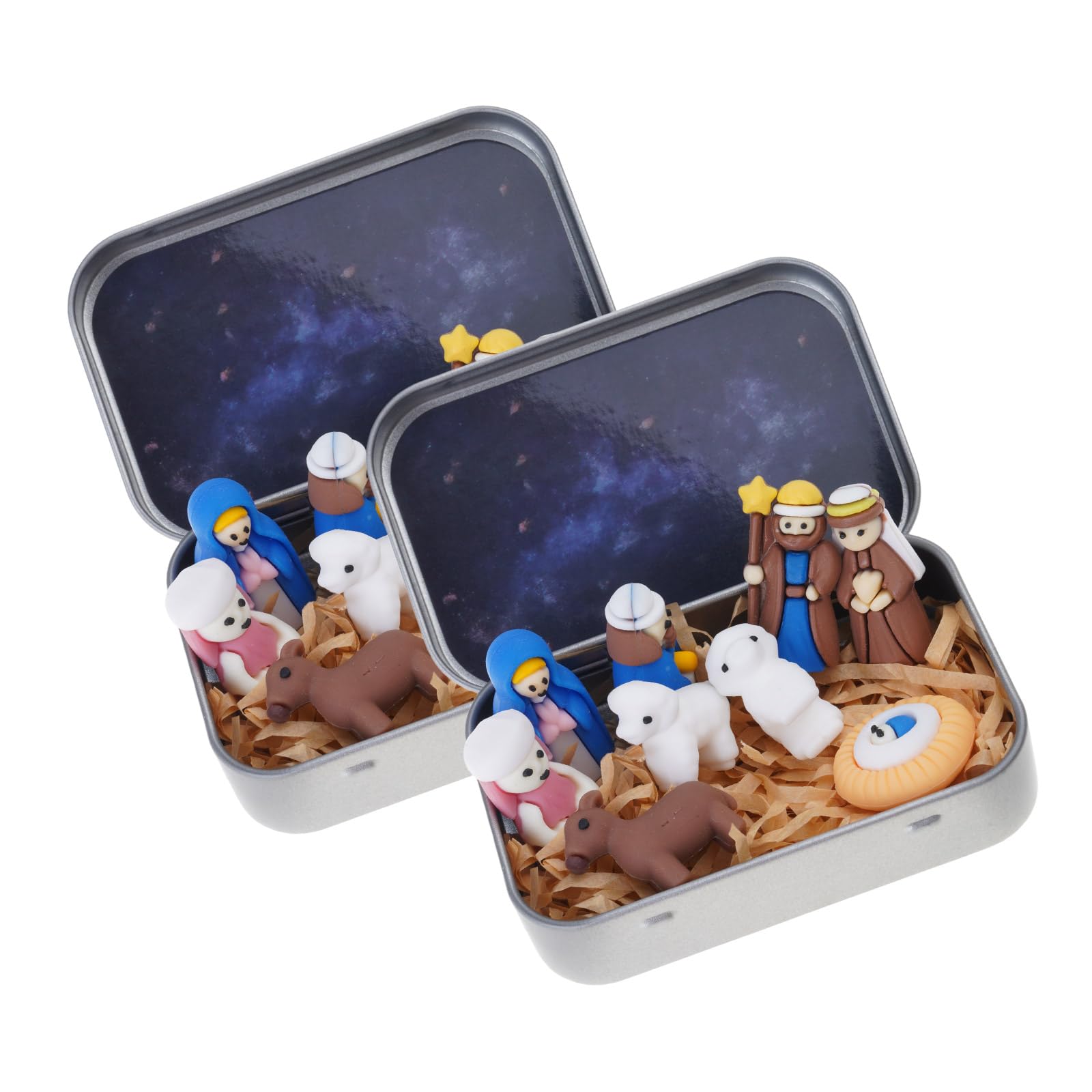 Buxuaaaa Bethlehem Scene Handcrafted Christmas Nativity Scene in a Box Miniature Set for Home Decoration and Holiday Display Sustainable Nativity in a Tin Box