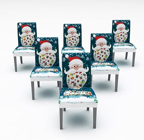 Miniatura 8 de XMNTG Juego de 4 fundas para sillas de Navidad con estampado de campanas, decoración navideña, fundas extraíbles para sillas antideslizantes,