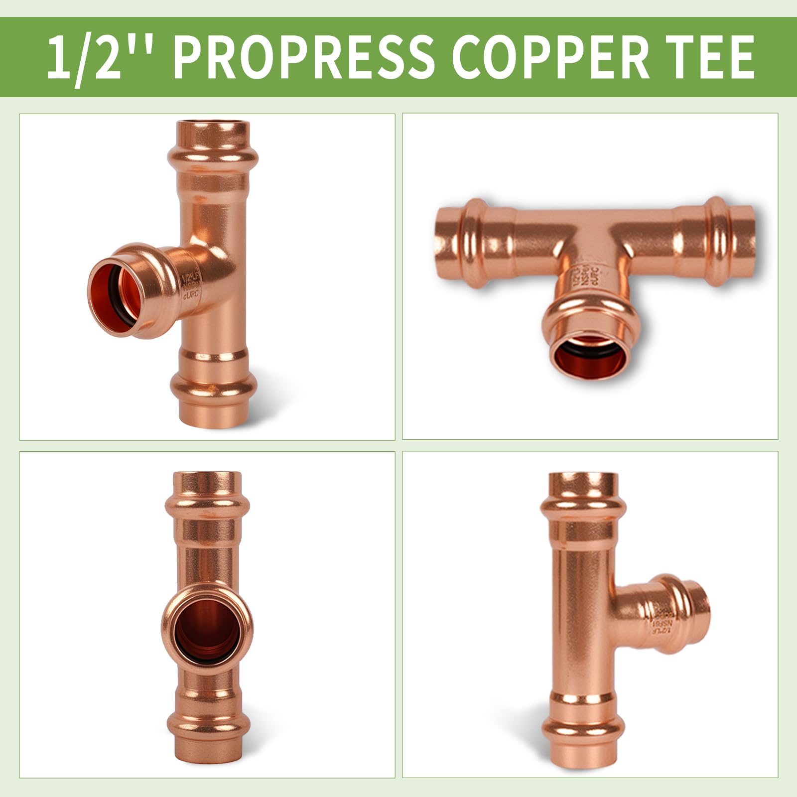 PxPxP - Prensa de cobre de 3/4 pulgadas en T – Accesorio de tubería de 3 vías, accesorios ProPress de 3/4 pulgadas compatibles, accesorios de fontanería de cobre sin plomo para agua potable – Paquete