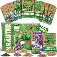 ZenGreens® - Bio Kräuter Samen Set - 15 Kräutersamen für den einfachen Anbau im Garten, Balkon oder Hochbeet - Pfalnzensamen - Saatgut