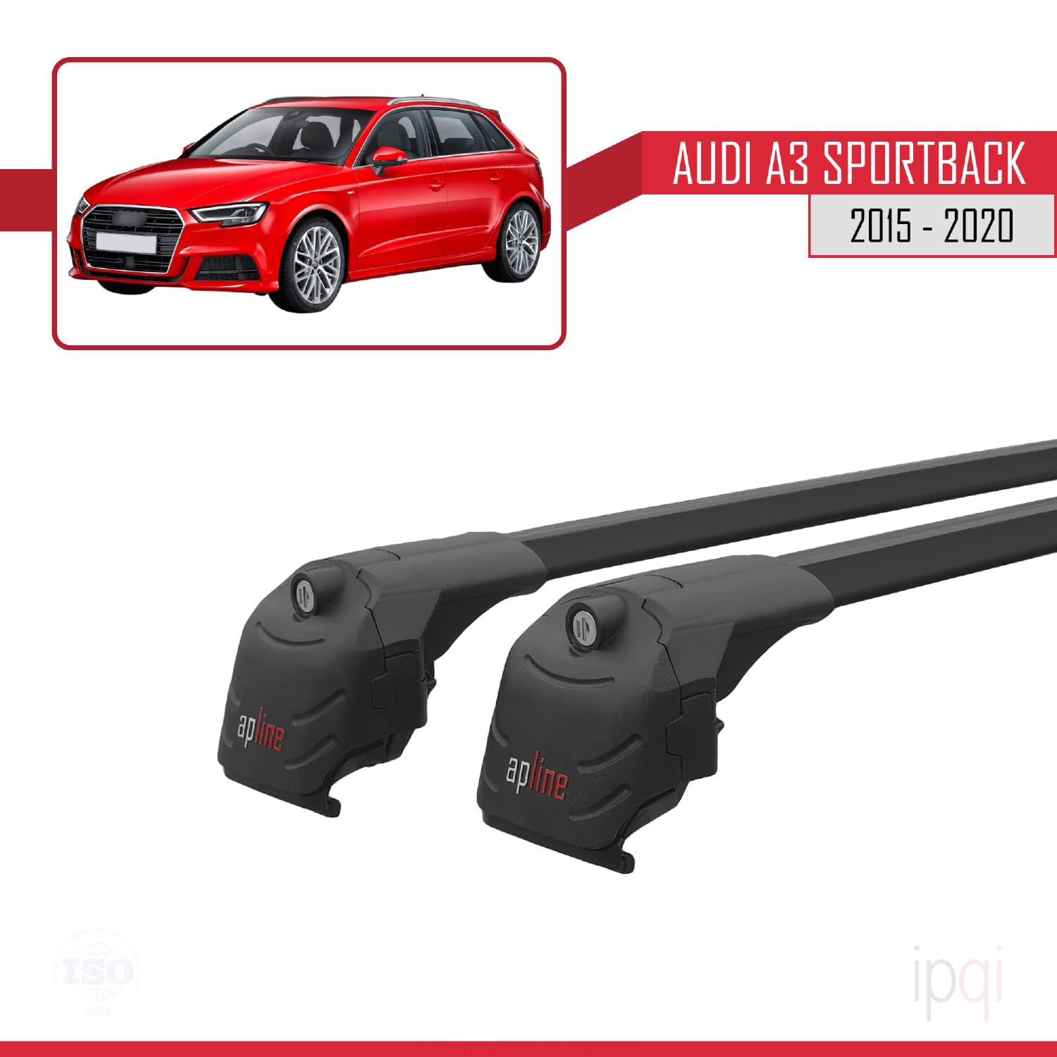Compatible avec Audi A3 Sportback 2015-2020 ACE-2 Barres de Toit Railing Porte-Bagages de Voiture Noir Aluminium 2 Barres