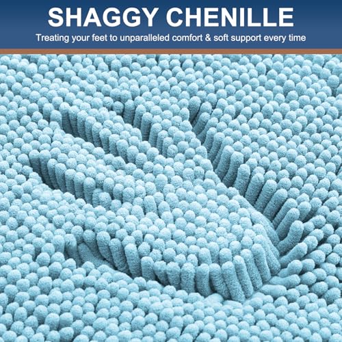 Smiry Luxury Chenille Toilet Rugs U-Shaped 20x20, Soft Absorbent Non-Slip Contour Bathroom Rugs for Toilet, Machine Washable Contoured Bath Mats, Sky Blue