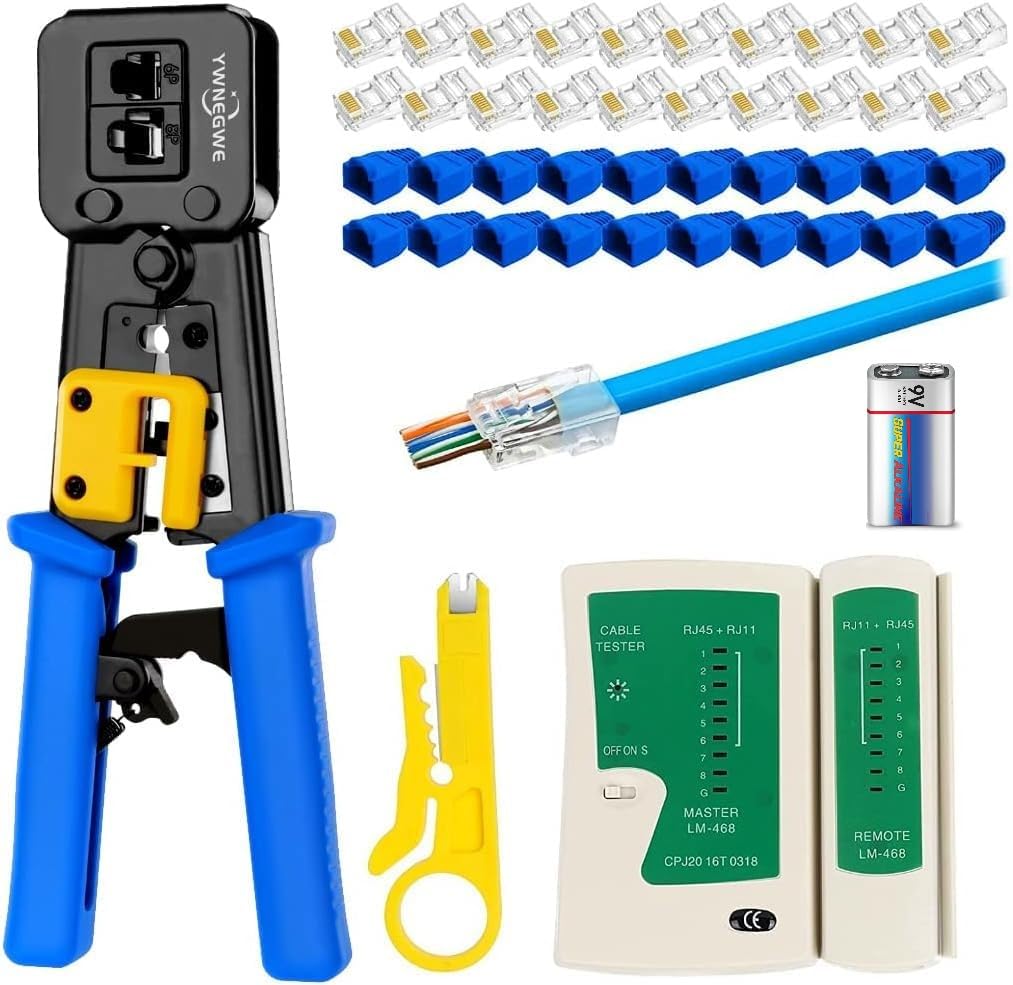 XIKKART Tools Kit, Passthrough RJ45 Crimping Tool, Cat5 Cat5e Cat6 Ethernet Crimper Tool Kit With 20pcs RJ45 Cat6 Pass Through Connectors, 20pcs Covers, Wire Stripper, Network Cable Tester, Battery (B0D42BJG86) Amazon Price History, Amazon Price Tracker