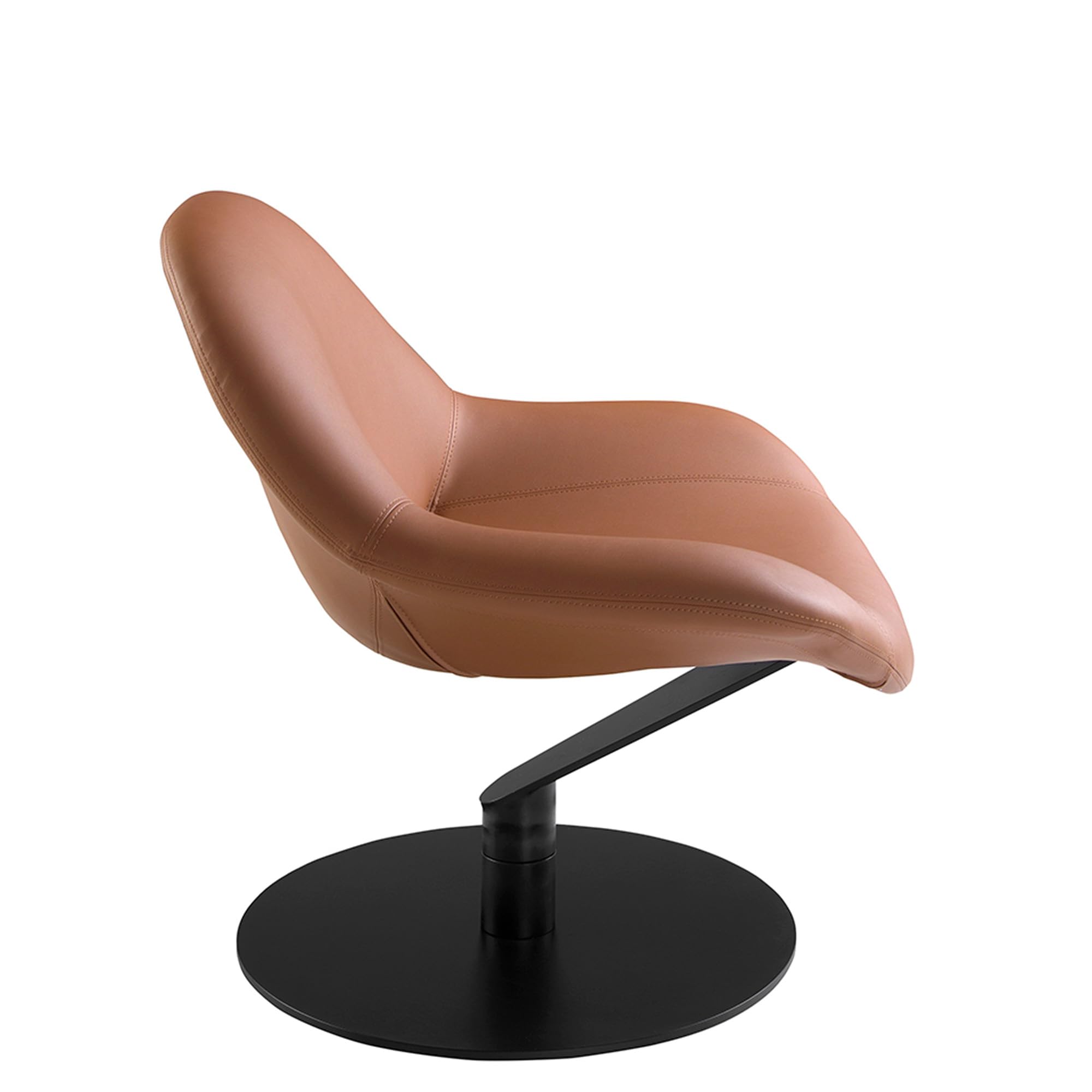 Angel Cerdá – Sillon Moderno Giratorio Tapizado en Polipiel Marrón, Giro 360º | Respaldo Alto y Reposabrazos | Patas de Acero Inoxidable Negro Mate | Diseño para Salón | 86 x 83 x 79 cm
