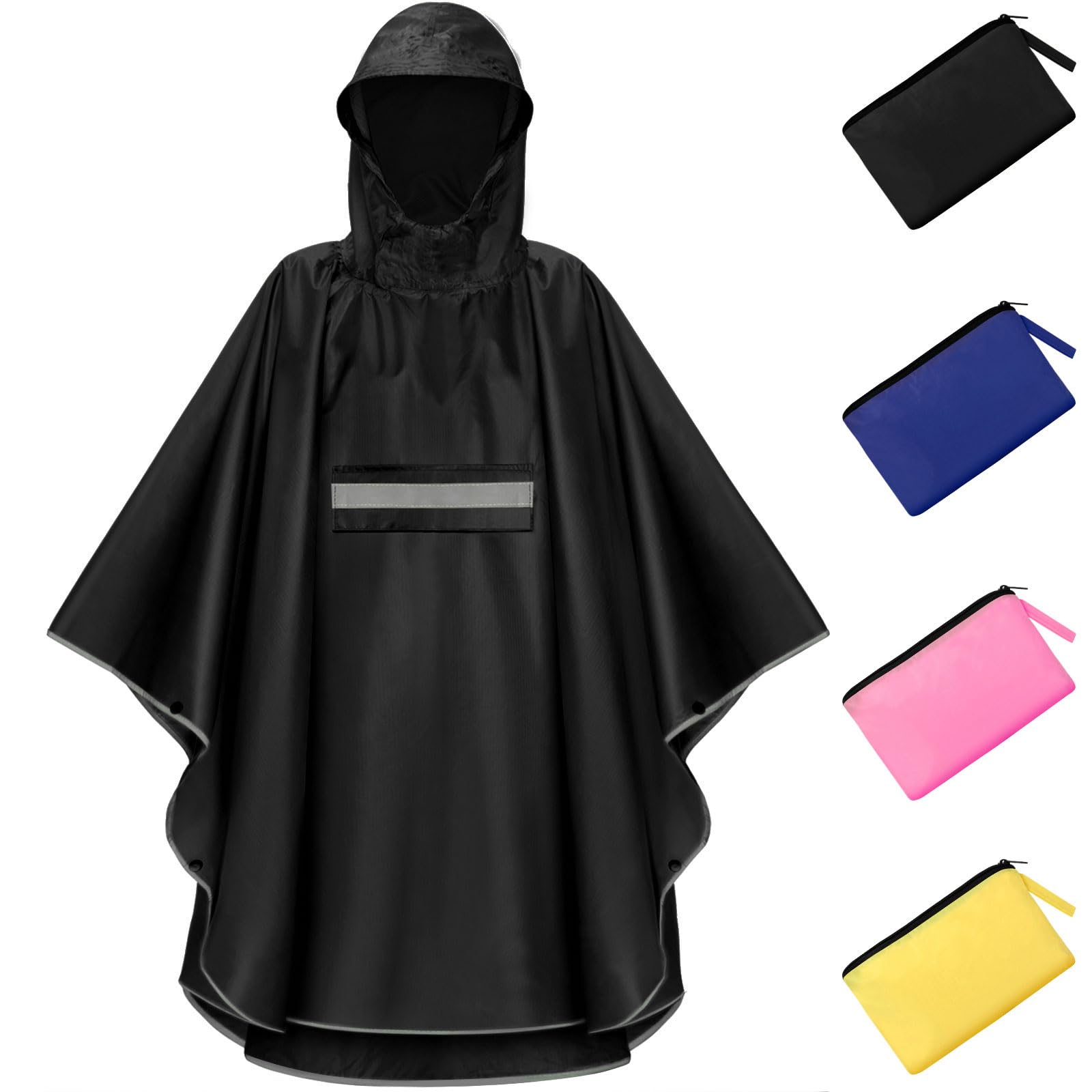 NEWIROVE Regencape Kinder, Unisex Regen Poncho Wasserdicht Regenponcho Regenkleidung Kinder Mit Reflektierender Poncho Regen Leichter Regenjacke 140-160cm, Schwarz
