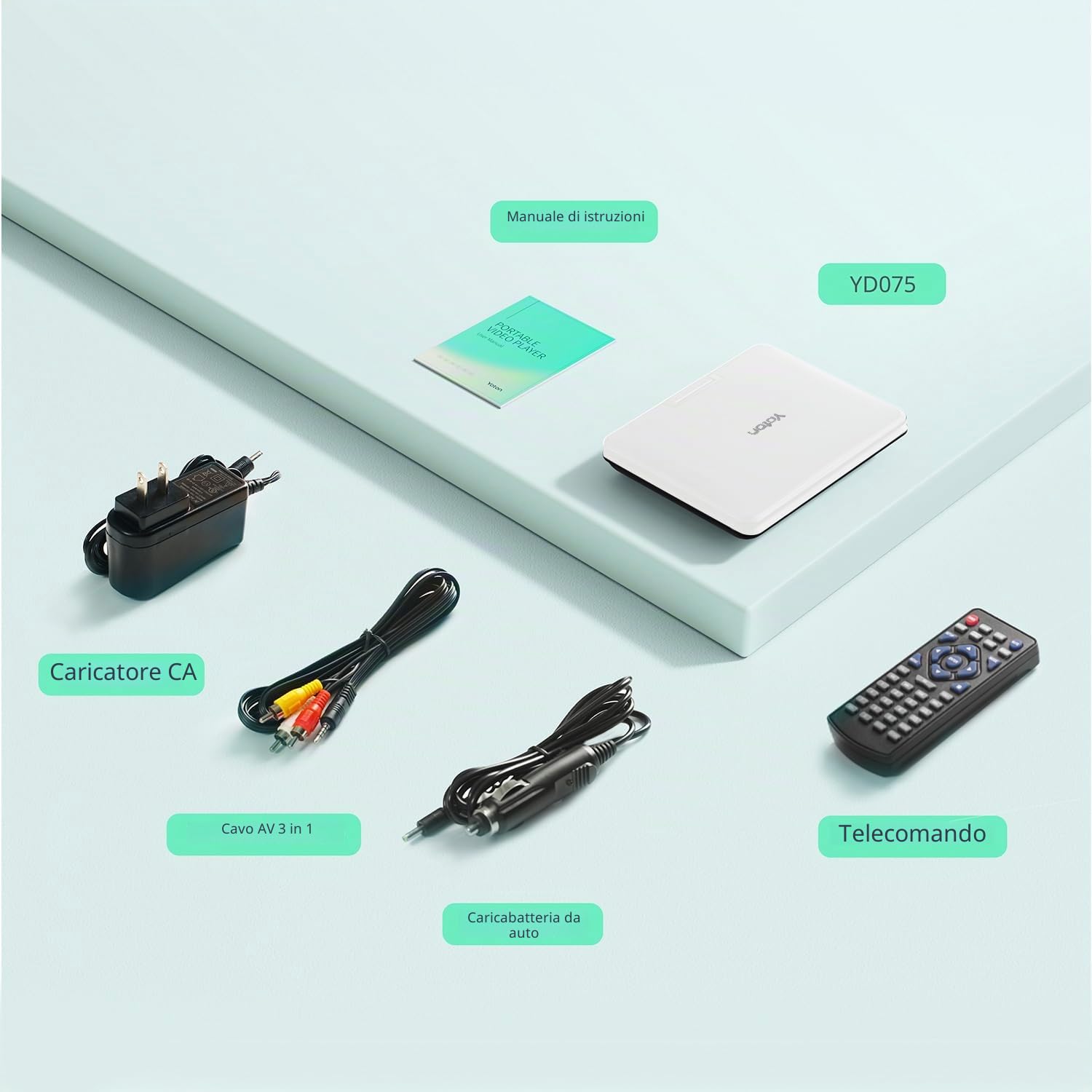 Yoton Lettore DVD portatile da 9,5 pollici per bambini e auto, schermo HD girevole da 7,5 pollici con 4-6 ore di batteria integrata, supporto schermo di sincronizzazione alla TV, supporto SD
