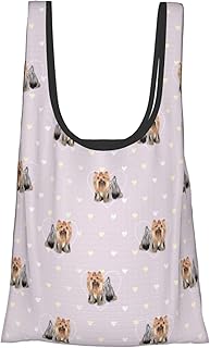 [OUKKMIKI] 折りたたみ買い物袋 エコバッグ ヨークシャー・テリアとハート 防水素材 大容量 軽量 コンビニバッグ 買い物バッグ コンパクト 収納 水や汚れにも強い
