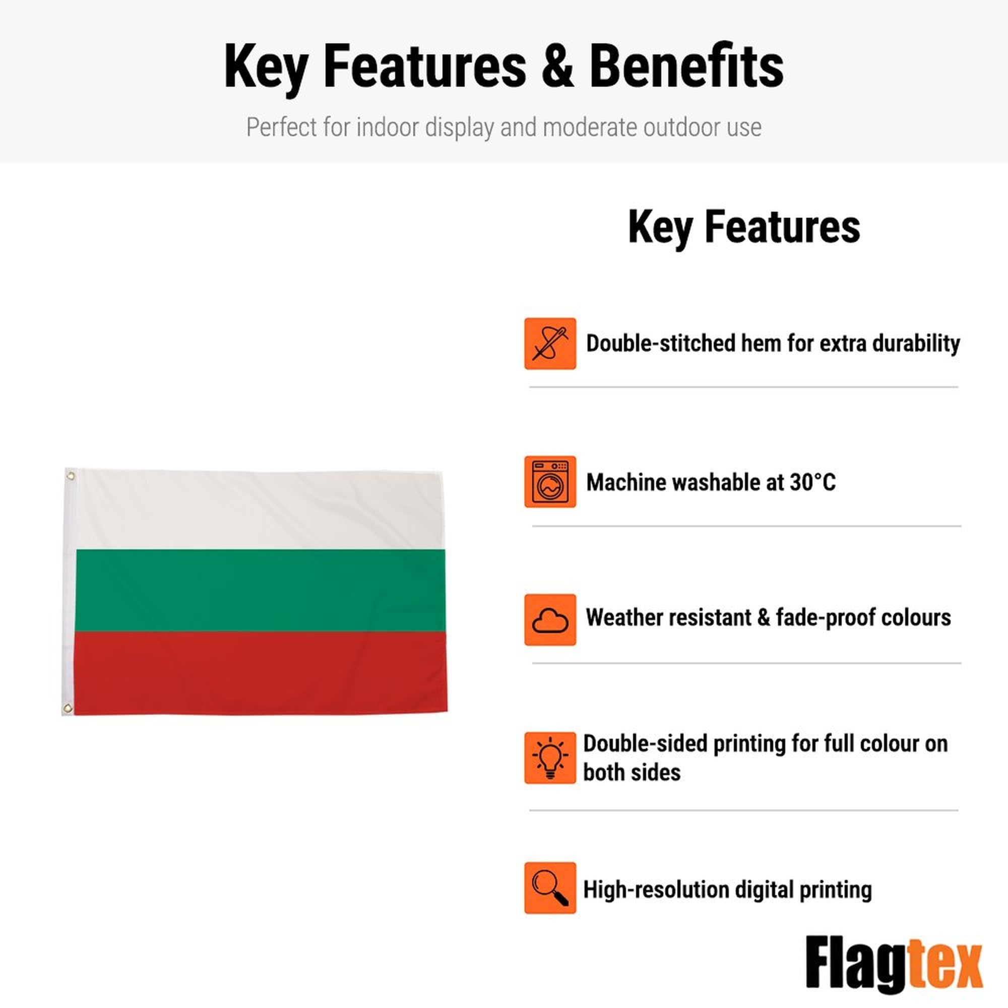 Bulgaria Flag Small 3ft x 2ft (90cm x 60cm) - Bulgarian National Flag for Garden Display, Outdoor Polyester Flag, European Country Banner, Sports Events — view 4