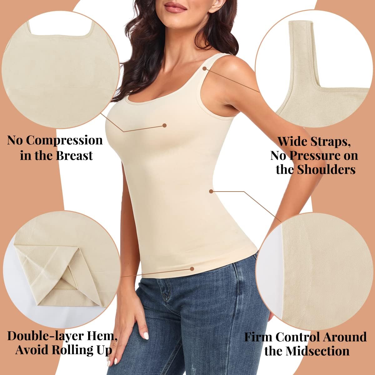EUYZOU Women's Tummy Control Shapewear Tank Tops Seamless Square Neck Compression Tops Slimming Body Shaper Camisole - Image 4