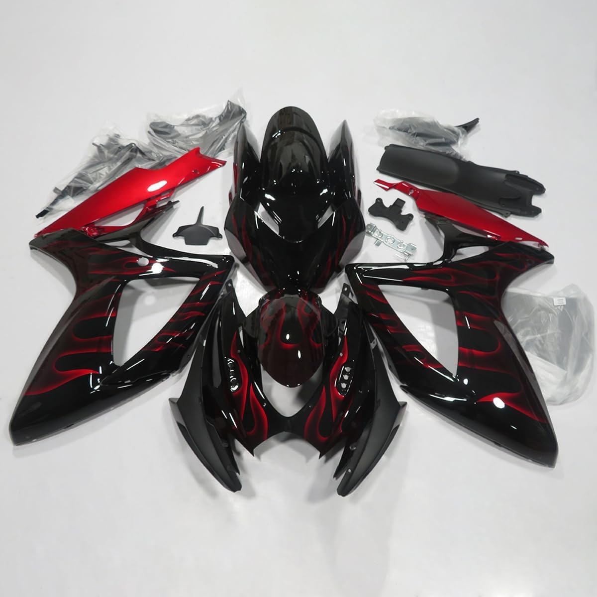 ZXMOTO Injection Fairings Kit Fit for Suzuki 2006 2007 GSXR600 750 Red Flame Black Bodywork