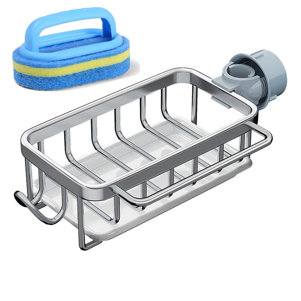 Kitchen Sink Faucet Organizer, Kitchen Caddy Sink Organizer, 2024 New Upgraded Sponge Holder for Kitchen Sink, Sink Caddy Holder with Drip Tray, for 0.7-1.1in (2, Gray)