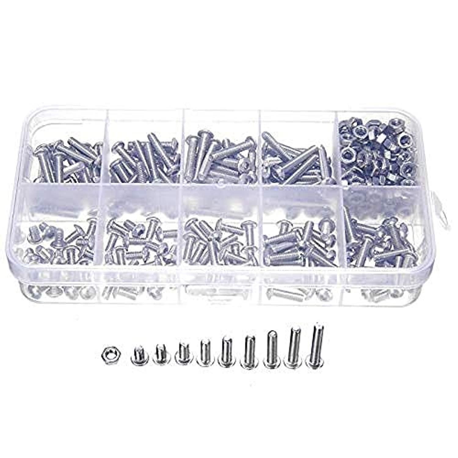 NicoSeeWonder Stainless Steel 340 Pieces M3 A2 Hex Screw Kit Assortment Nuts Bolt Cap Socket Set with Plastic Case