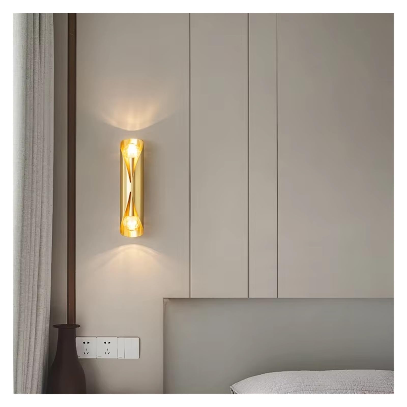 ASerZenith Full Copper Bedside Wall Lamp Light Luxury Living Room Background Wall Model Room Commercial,Gold-3Colors Dimming