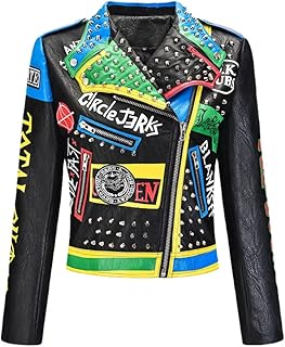 Chaqueta de cuero con remache estampado para mujer Slim Short Racing Outerwear Streetwear Steampunk Pu Leather Biker Abrigos para mujer