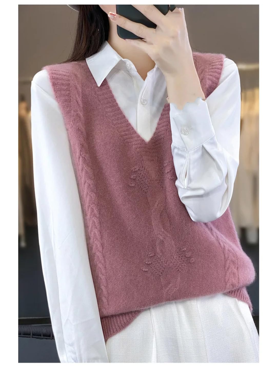 Gilet da donna senza maniche in lana casual con scollo a V stampato gilet lavorato