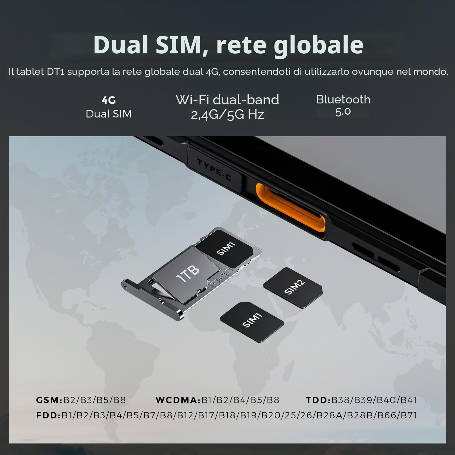 FOSSiBOT DT1 Rugged Tablet, Batteria 11000mAh, 16GB+256GB(1TB Extend), 48MP+16MP Fotocamera,10.4'' 2K Display Android 13 IP68 IP69K Tablet,Dual SIM 4G, 4 Stereo Altoparlante, GPS Arancione