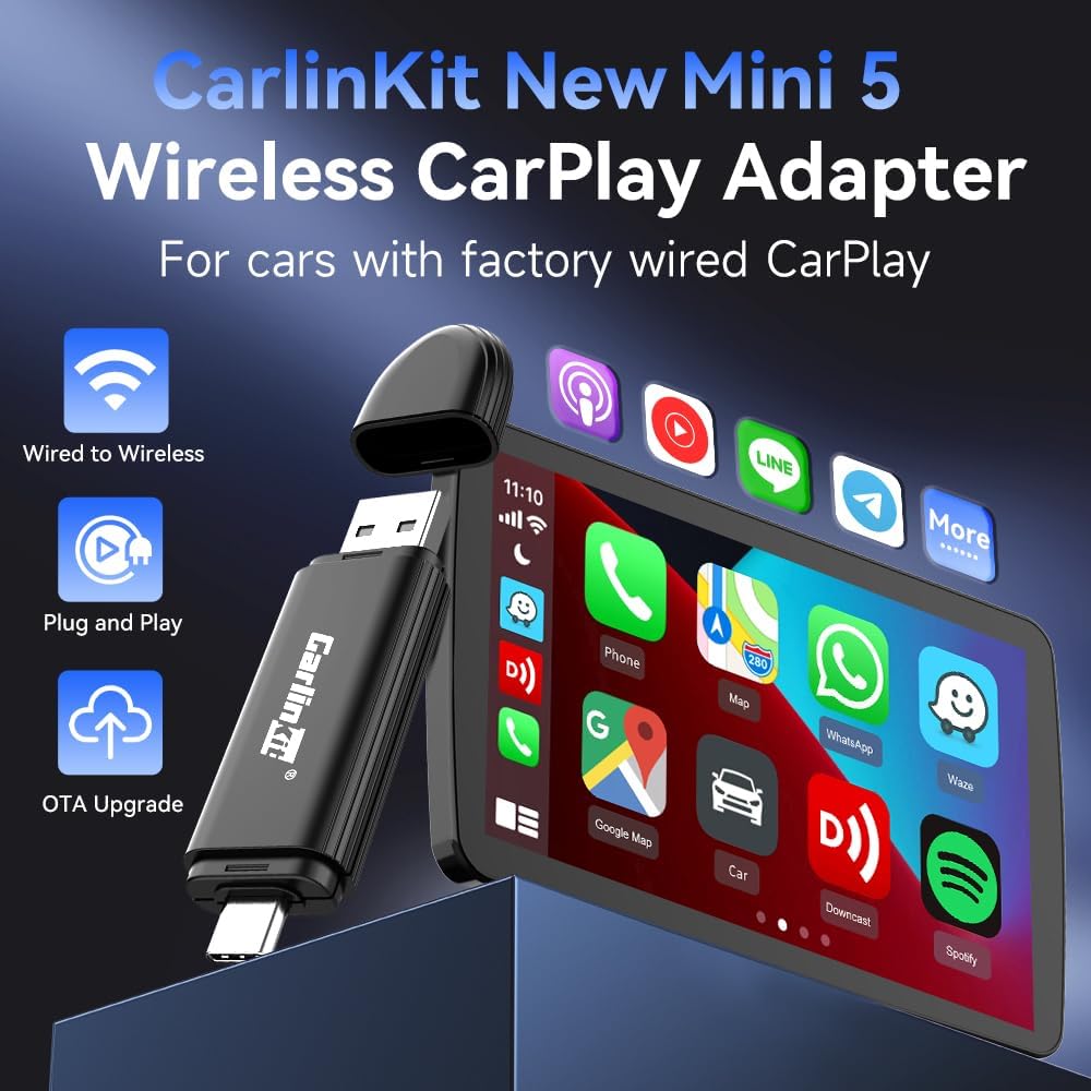 CarlinKit CarPlay Wireless Adapter MiNi SE 2026 - Auto Connect Online Update for iPhone, Apple CarPlay Wireless Adapter Convert OEM Wired CarPlay Cars, Plug & Play Dongle