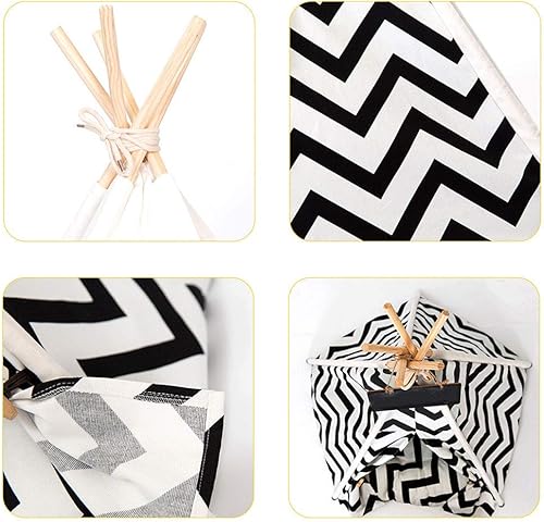Miniatura 3 de Tienda de campaña tipi para mascotas, para perros, cachorros, gatos, lona blanca, linda casa tipi para mascotas con cojín, 24 pulgadas, interior y