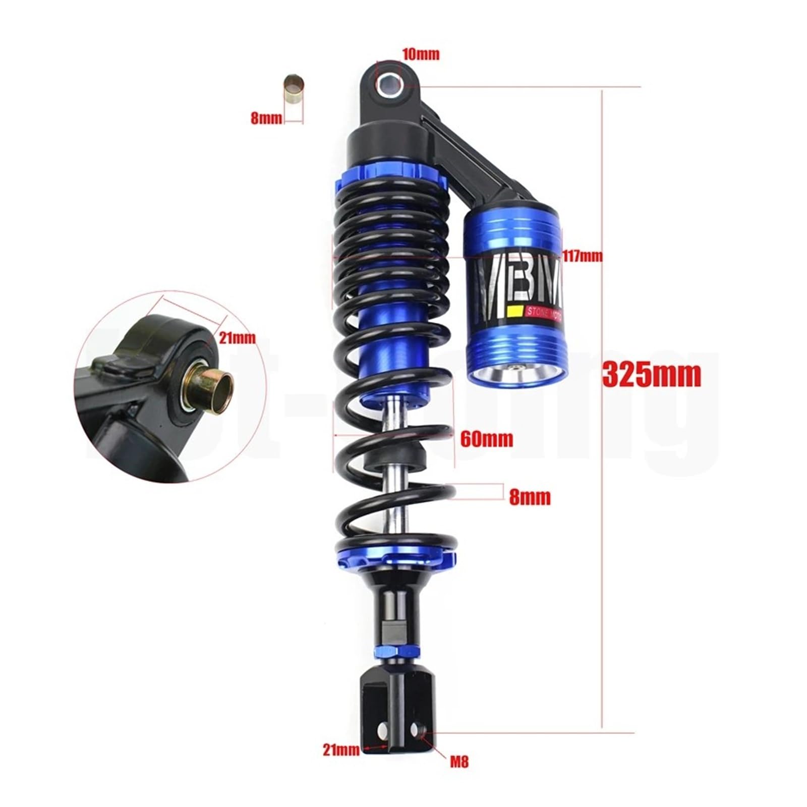 Amortisseur Arrière 325 Mm Pour Moto (pneumatique, Hydraulique, À Huile) - Suspension De Fourche Route, Pitbike, Scooter(Gold)