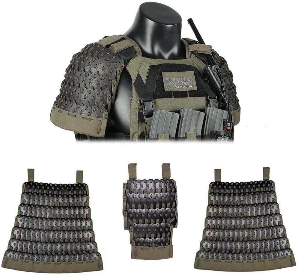 Tactical Armor Set, Samurai Tactical Armor Full Set (1Pair x Shoulder Armors, 1 x Crotch Protector, 1Pair x Bracers), 500D Medieval Warrior Protector Equipment (Without Vest)