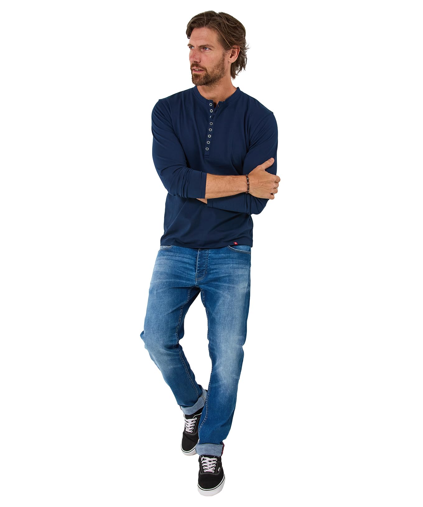 Joe Browns Male Crew Neck Henley Top, Regular, Blue, UK XXL
